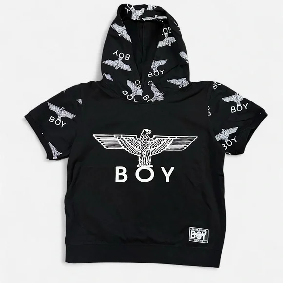 Boy London Black Short-Sleeve Hoodie – Silver Eagle Size: 7-8 Boys - Picture 2 of 5